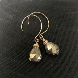 Gold filled earrings hoops style with faceted pyrite teardrop gemstone